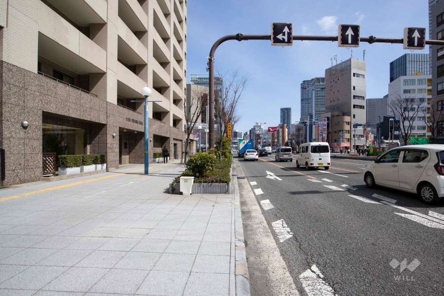 敷地南東側の前面道路（南西側から）