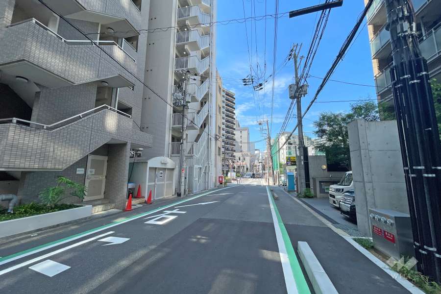 敷地南西側の前面道路（南東側から）