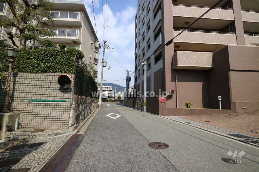 敷地北側は国道2号線に面しています。（歩道はインターロッキング舗装）