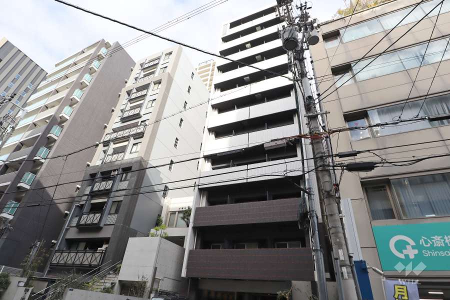 スワンズシティ心斎橋アネーロの外観(南東側から)