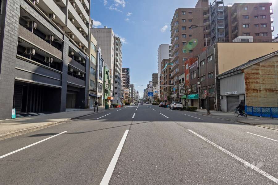 敷地西側の前面道路（北側から）