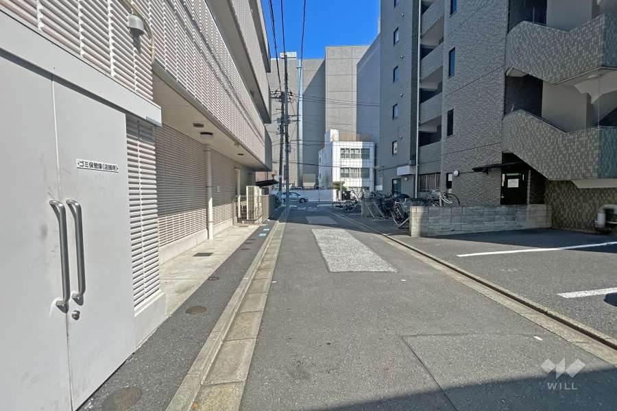 敷地の北側前面道路（西側から）