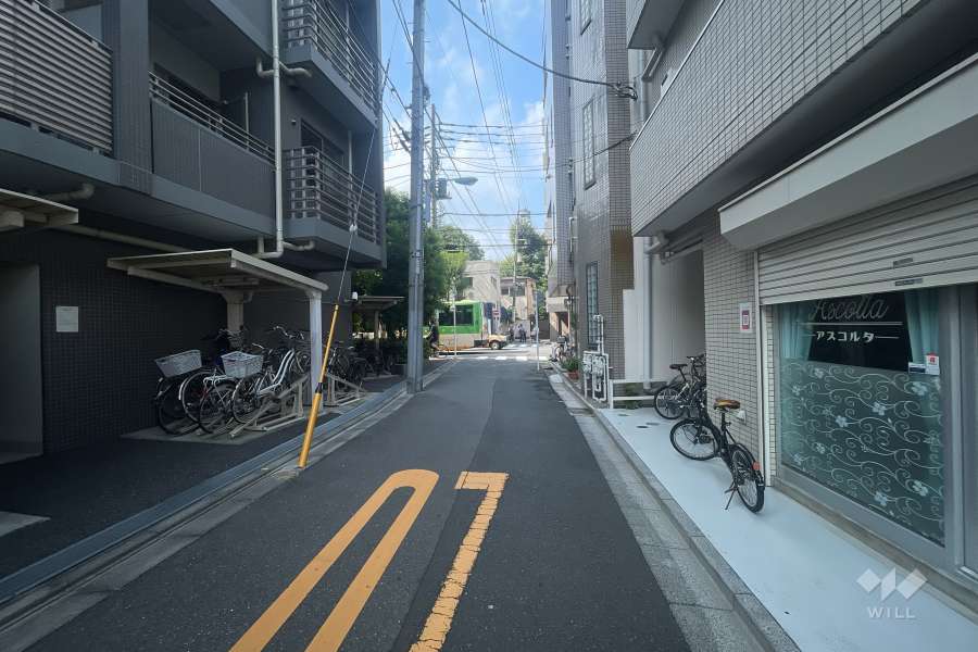 敷地の北西側前面道路（北東側から）