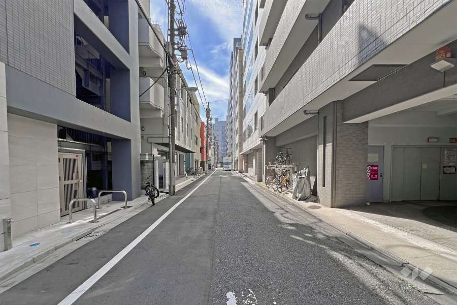 敷地の南東側前面道路（北東側から）