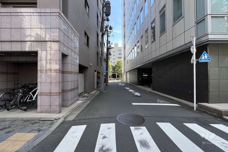 敷地の南西側前面道路（北西側から）