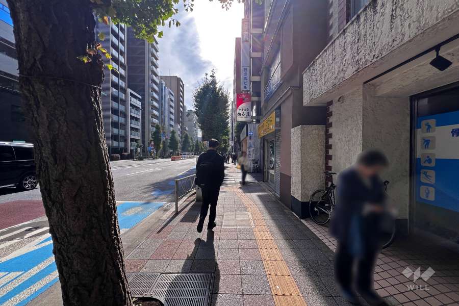 敷地南東側の前面道路（北東側から）