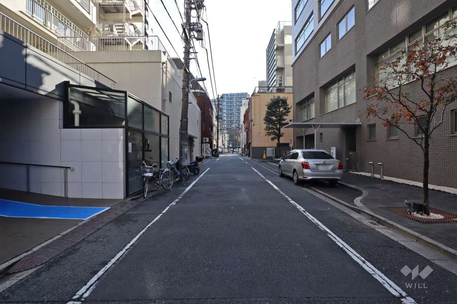 敷地西側の前面道路（北側から）