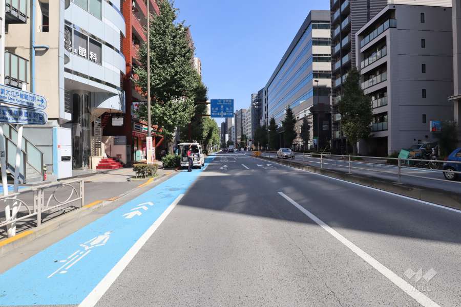 敷地南東側の前面道路(南西側から)