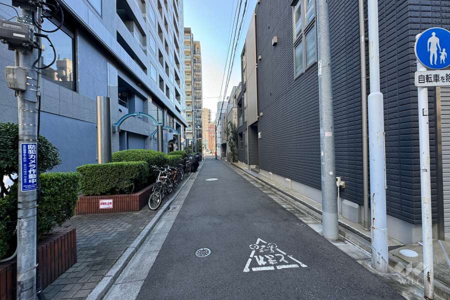 敷地西側の前面道路（北側から）