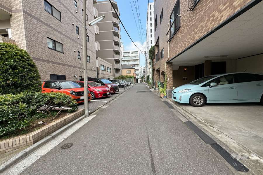 敷地北東側の前面道路（南東側から）