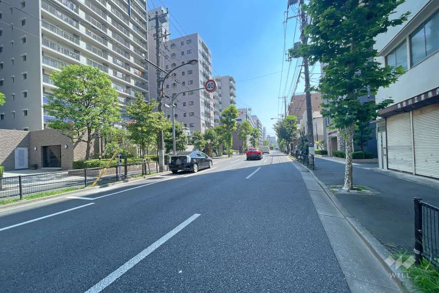 敷地西側の前面道路（北側から）