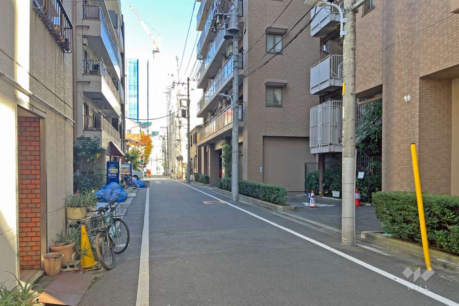 敷地の北西側前面道路（南西側から）