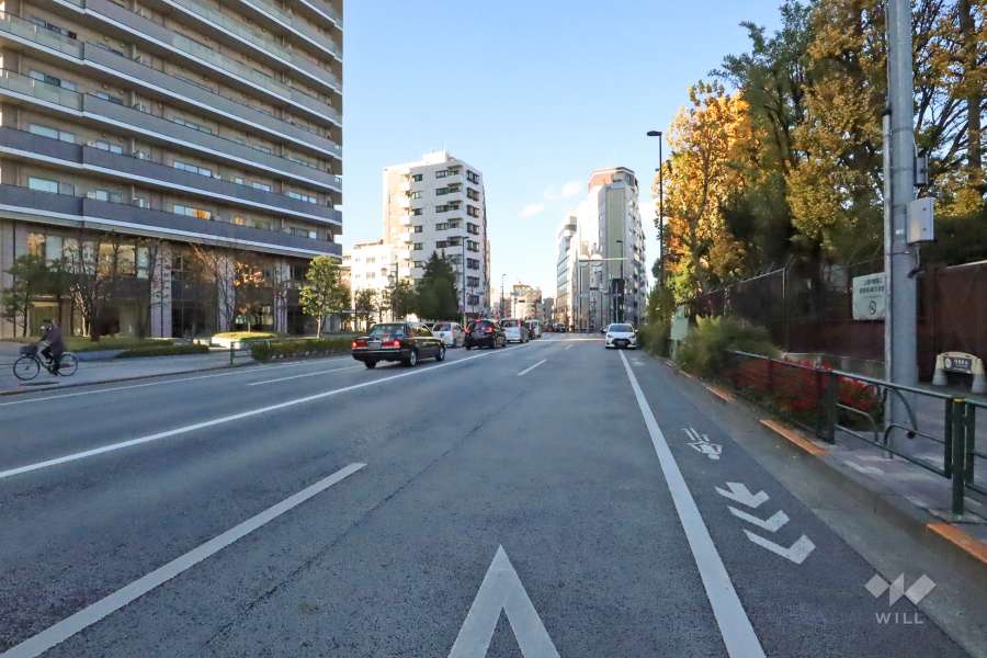敷地北東側の前面道路(南東側から)