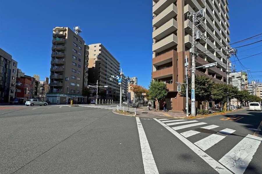 敷地の南西側前面道路は国際通りです（南東側から）。