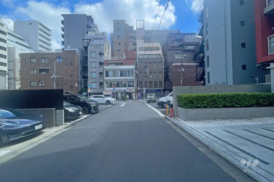 敷地の北側前面道路（西側から）