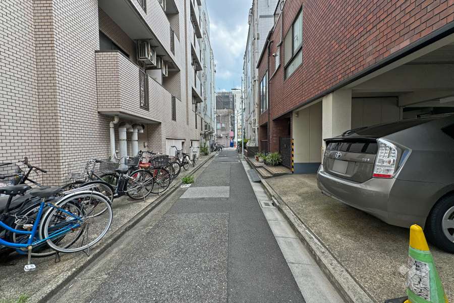 敷地の南東側前面道路（南西側から）