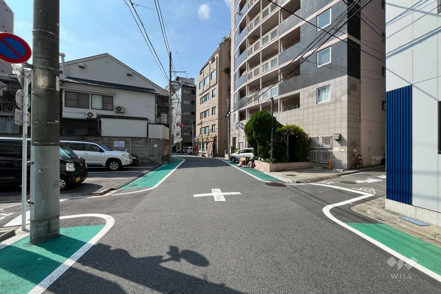 敷地南西側の前面道路（南東側から）