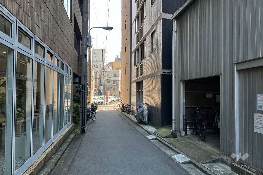 敷地東側の前面道路（北側から）