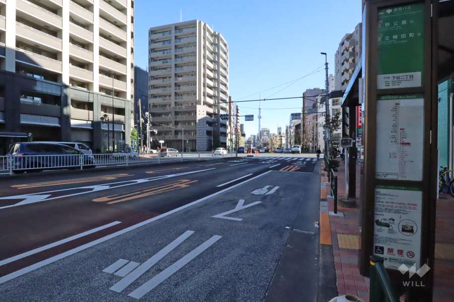 敷地北東側の前面道路（北西側から）