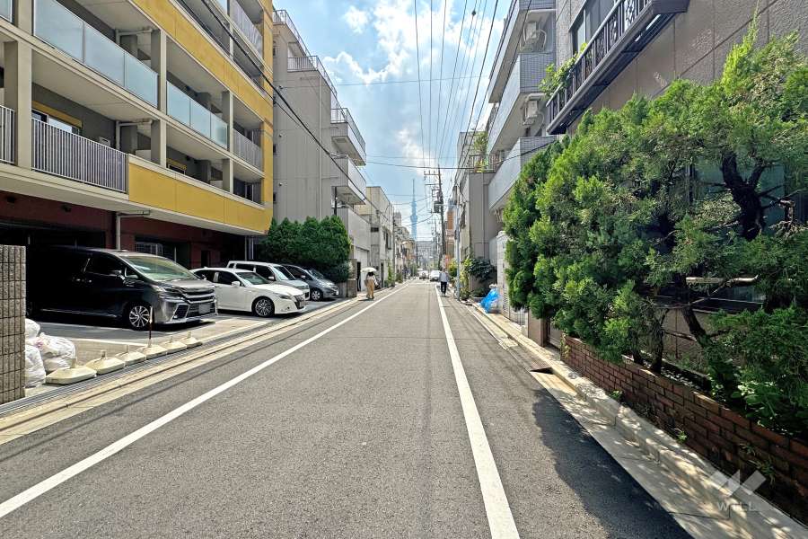 敷地の南西側前面道路（北西側から）