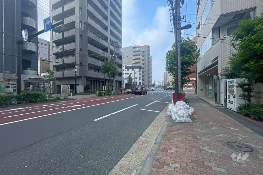 敷地の南東側前面道路（北東側から）
