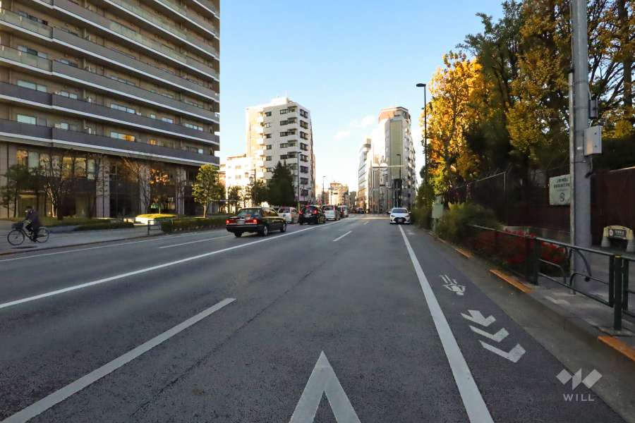 敷地北東側の前面道路(南東側から)