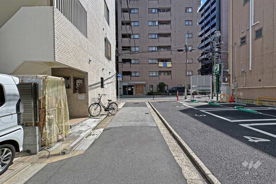 敷地の南側前面道路（西側から）