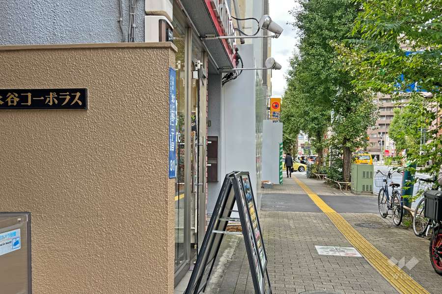 敷地の北側前面道路は言問通りです（東側から）。