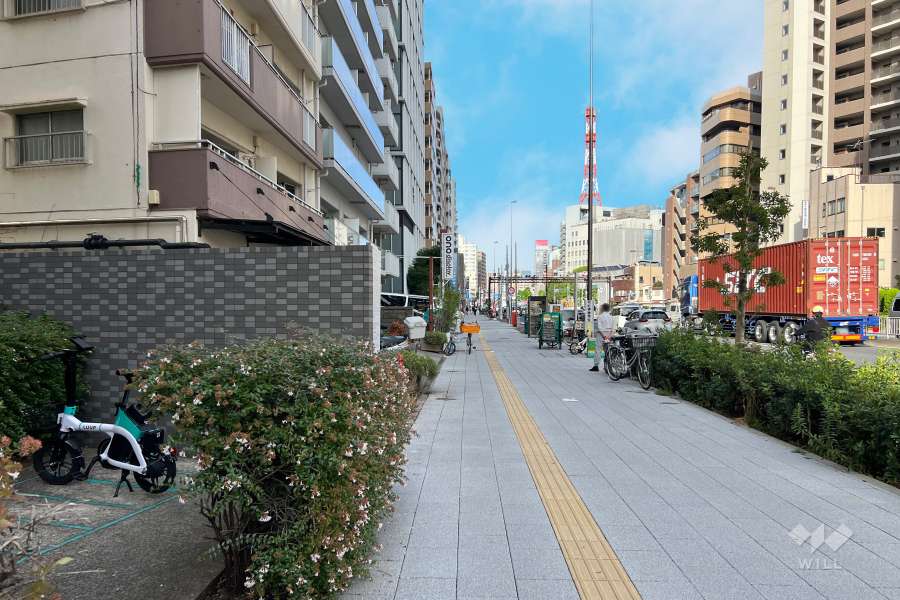 敷地の南東側前面道路（南西側から）
