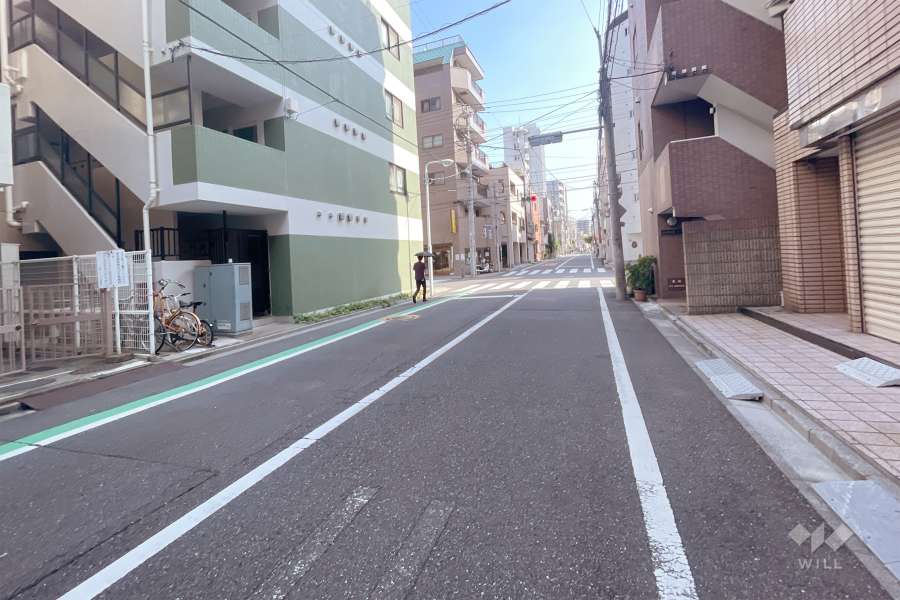 敷地西側の前面道路（北側から）