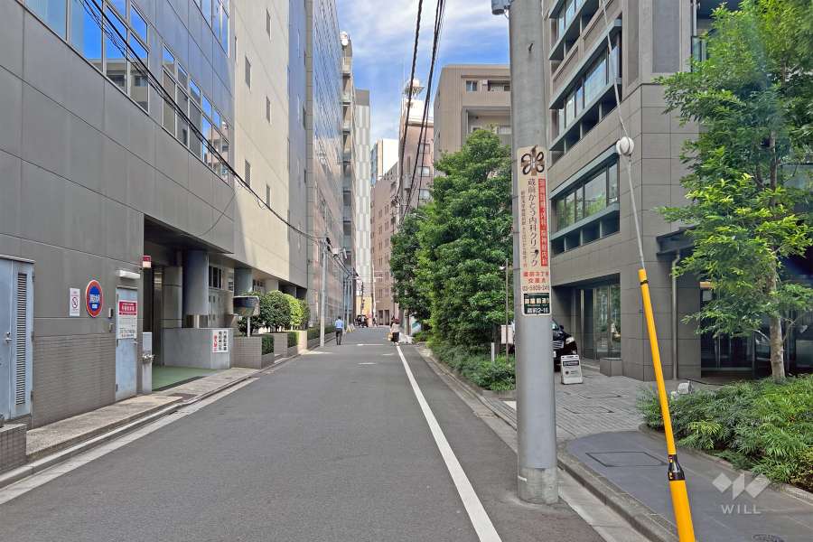 敷地の北西側前面道路（南西側から）