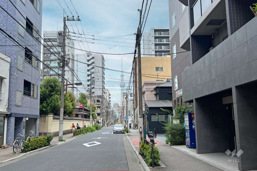 敷地の北側前面道路（西側から）