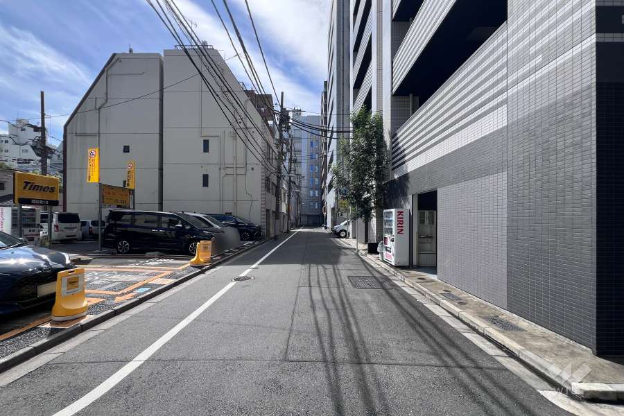 敷地の南東側前面道路（北東側から）