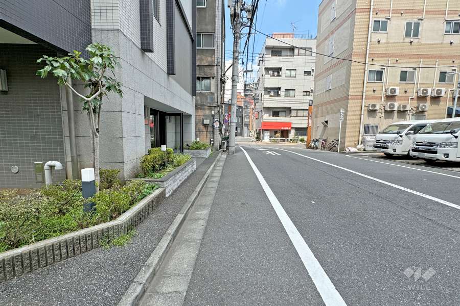 敷地の北東側前面道路（南東側から）