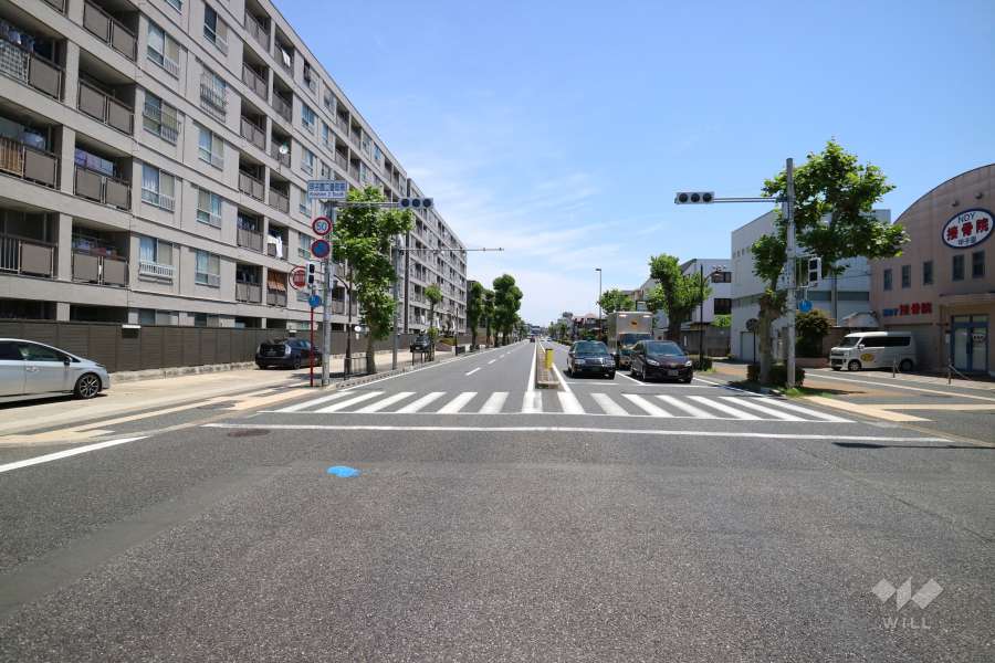 敷地南東側の前面道路（南西側から）