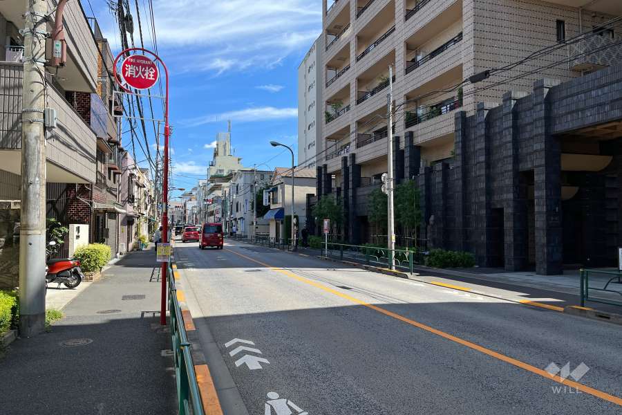 敷地の北側前面道路（西側から）