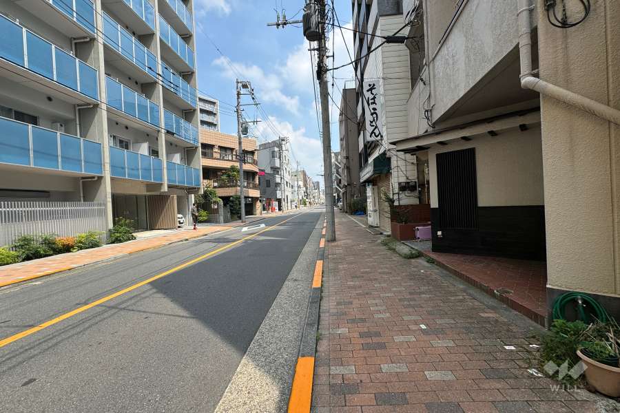 敷地の南東側前面道路（南西側から）
