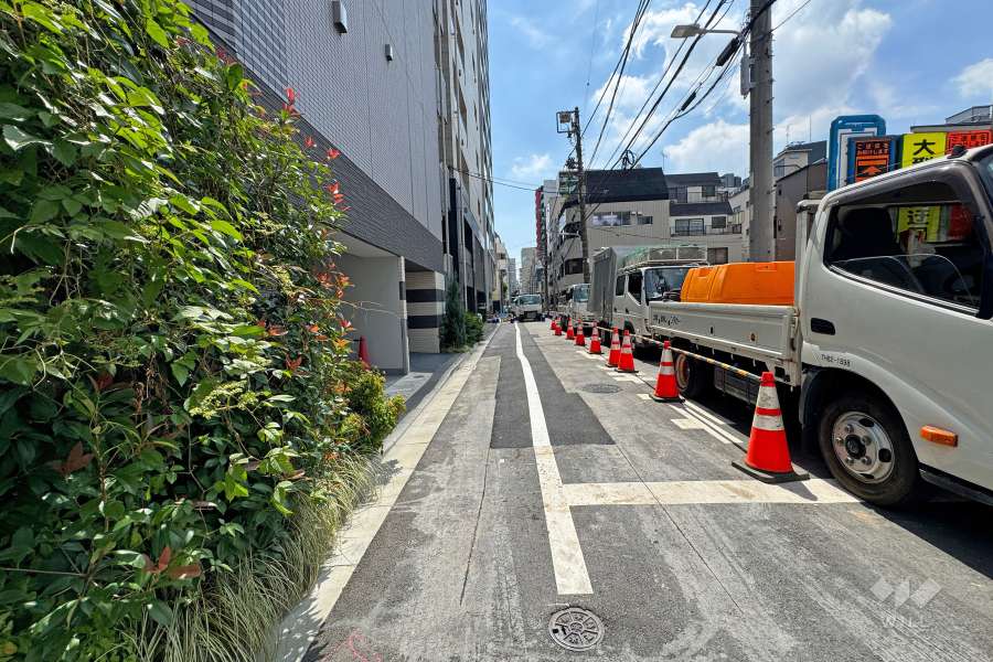 敷地西側の前面道路（北側から）