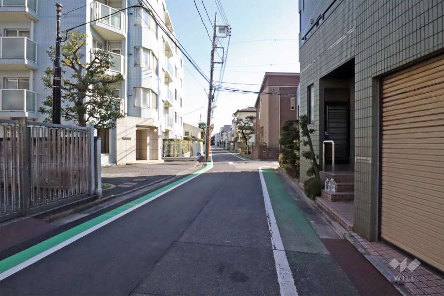 敷地西側の前面道路(北側から)