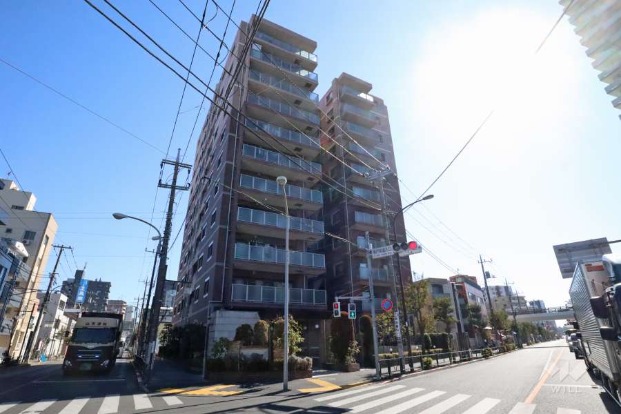 ライオンズグローベル渋江公園ビューステージの外観(北西側から)