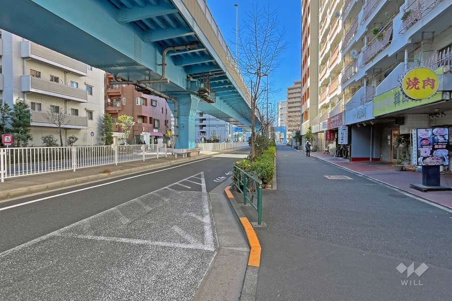 敷地の南東側前面道路（北東側から）