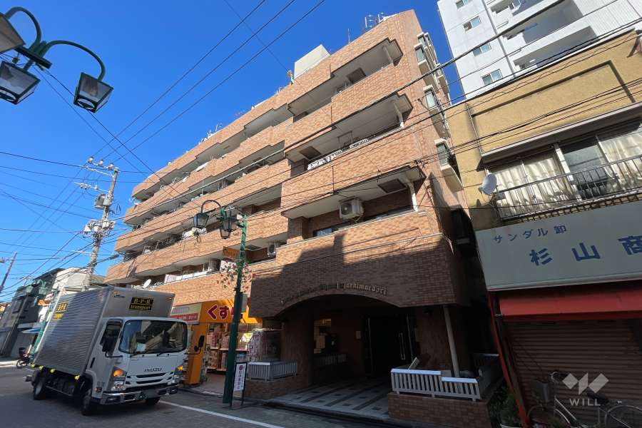 ライオンズマンションお花茶屋駅前通りの外観（南東側から）