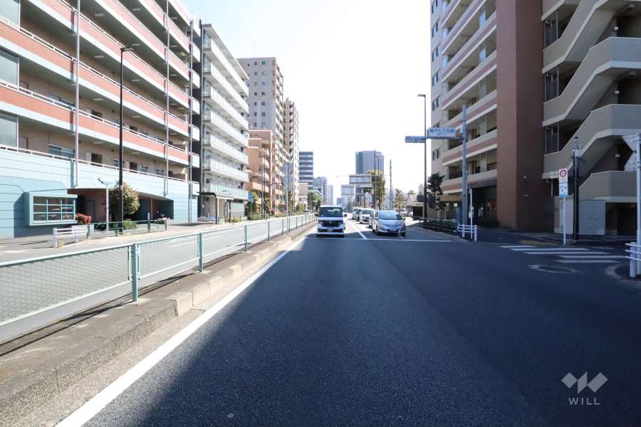 敷地西側の前面道路(北側から)