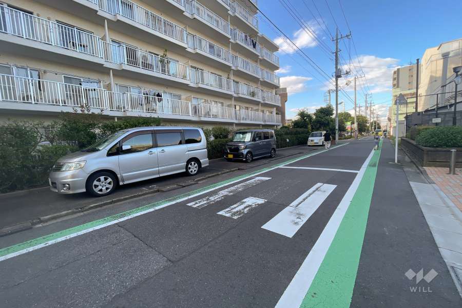 敷地南東側の前面道路（南西側から）