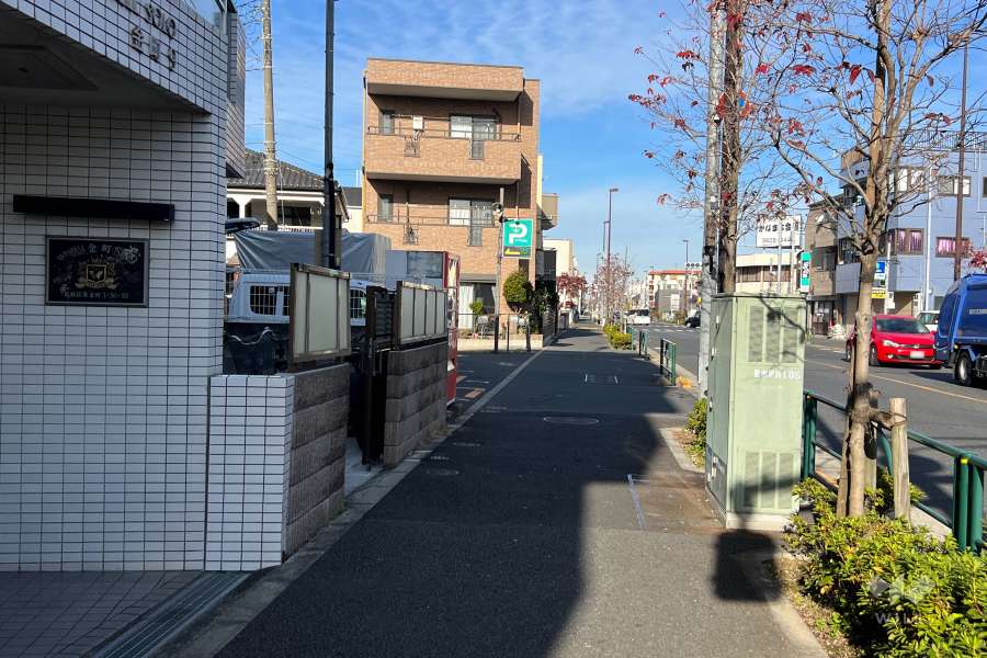 敷地北東側の前面道路（南東側から）