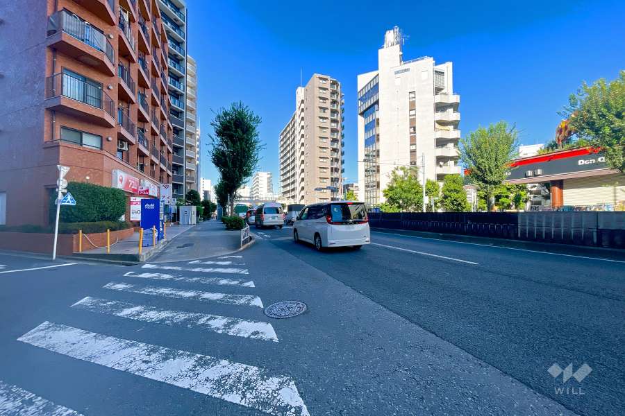 敷地南東側の前面道路（南西側から）