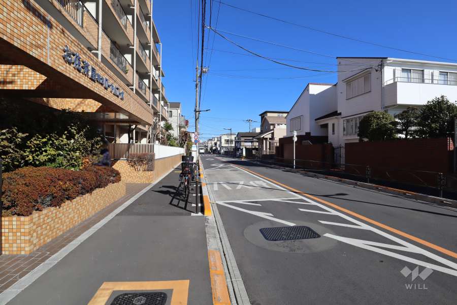 敷地南東側の前面道路(南西側から)