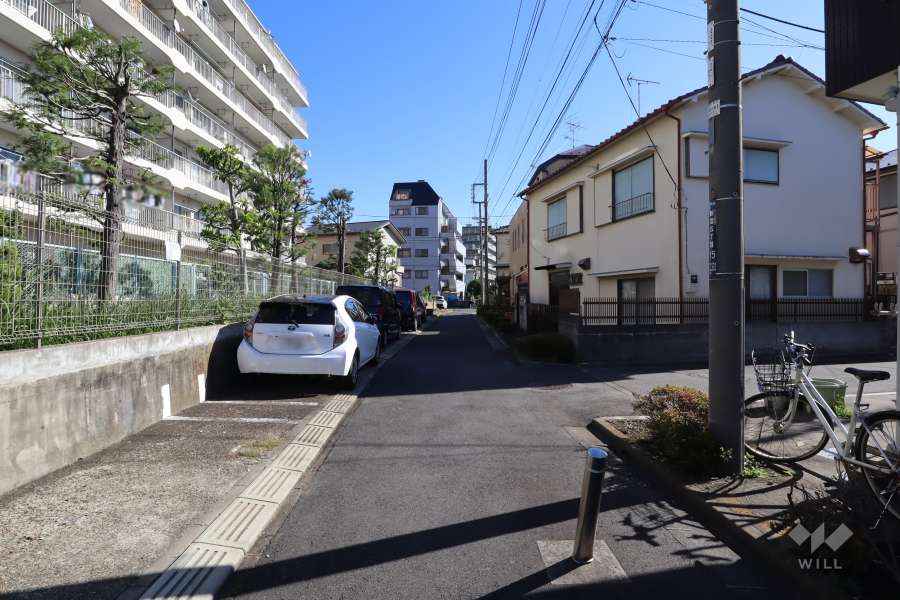 敷地南西側の前面道路(北西側から)