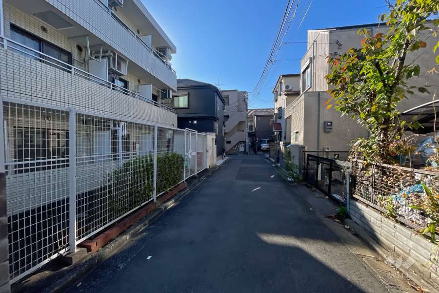 敷地西側の前面道路（北側から）