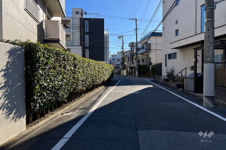 敷地の北西側前面道路（北東側から）